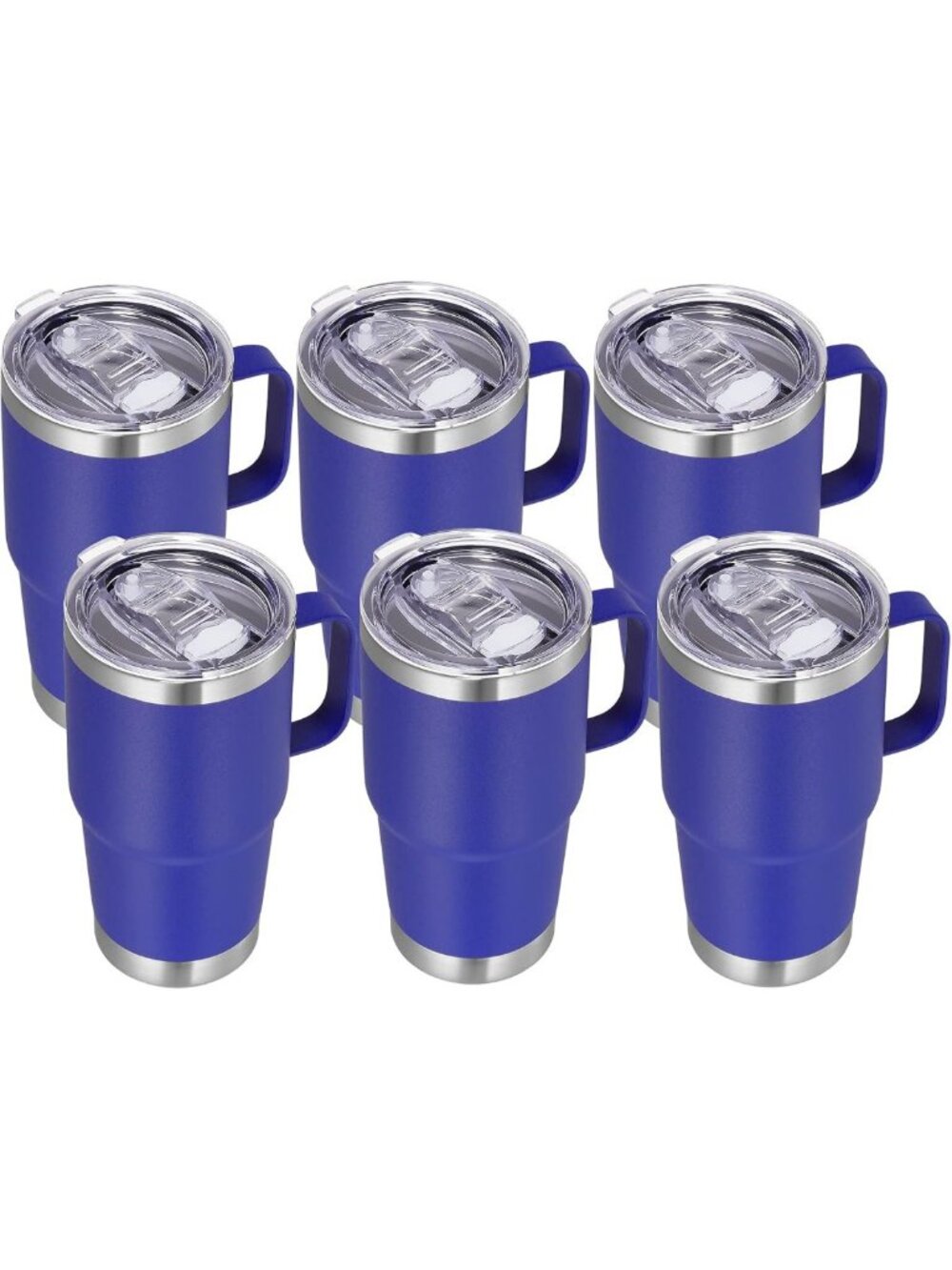 Set of 6 Insulated Travel Coffee Mugs - 20 oz, Royal Blue, Perfect for Hot